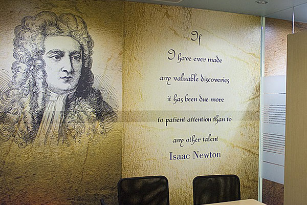 Custom wall mural in Aurora, CO office, featuring branded graphics on interior wall surface